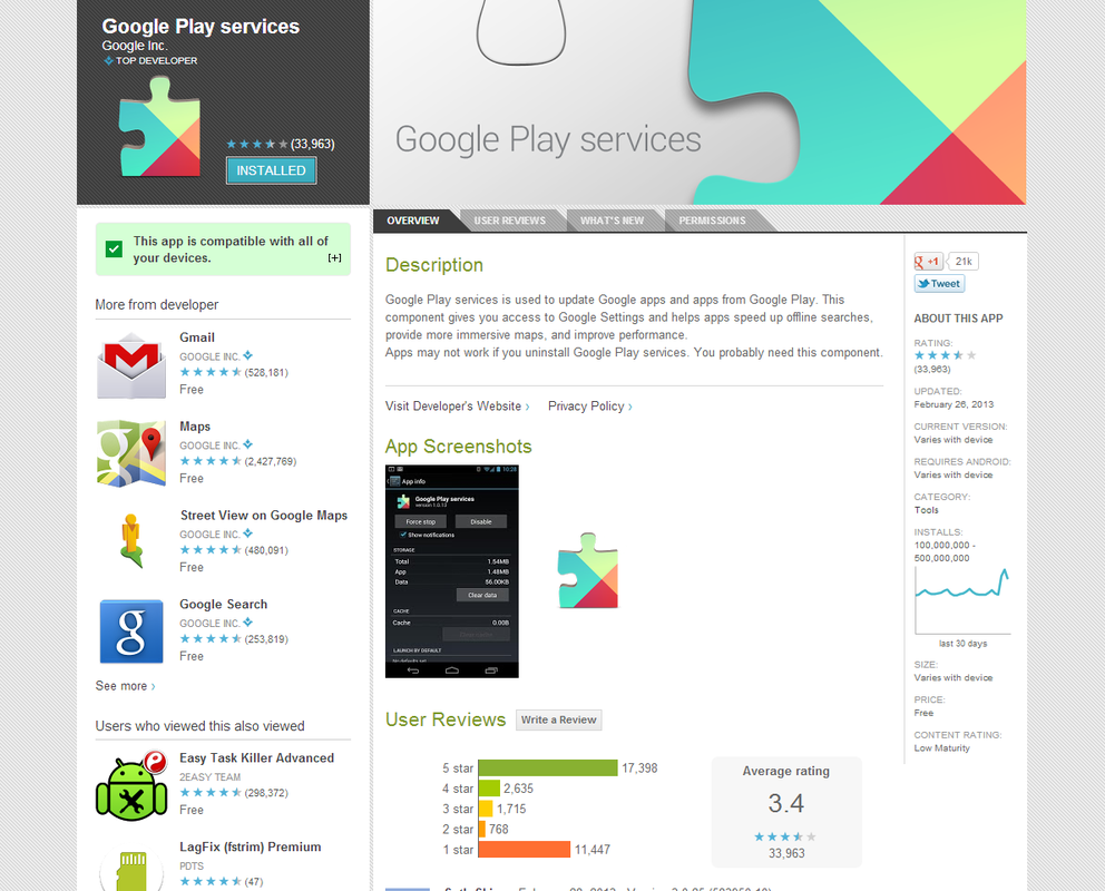 Google Play Services App in Google Play Store